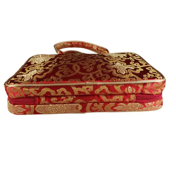 Celebrity Large Zippered Travel Jewelry Makeup Bag Case Red Gold Brocade - Picture 3 of 12